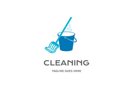Simple Minimalist Bucket Pail Kibble with Mop for Cleaning Service Logo Design Vectorのイラスト素材