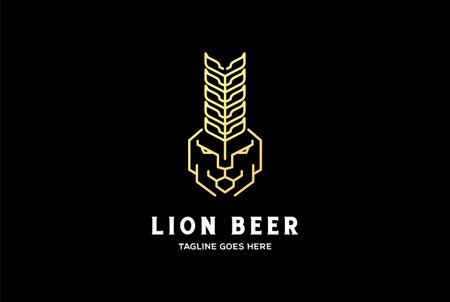 Elegant Golden Lion Head with Rice Wheat Malt for Beer Brewery Logo Design Vectorのイラスト素材