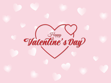 Romantic Heart Happy Valentine's Day Text Type Font Calligraphy Paper Card Background Vector Illustrationのイラスト素材