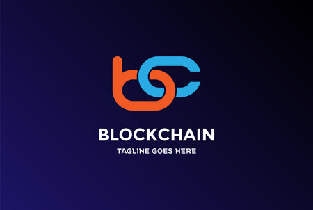 Simple Minimalist Initial Letter BC for Block Chain Technology Logo Design Vectorのイラスト素材