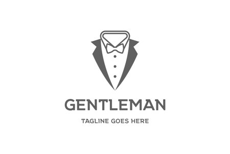 Retro Vintage Bow Tie Tuxedo Suit Gentleman Fashion Tailor Clothes Vintage Classic Logo Design Vectorのイラスト素材