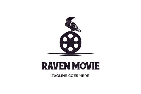 Vintage Raven Bird with Film Equipments. Good logo design for Movie Makerのイラスト素材