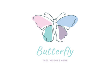 Beauty Flying Butterfly with Simple Minimalist Line Art Style Logo Design Vectorのイラスト素材