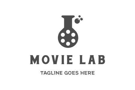 Vintage Retro Film Reel with Lab Glass for Movie Cinema Logo Designのイラスト素材