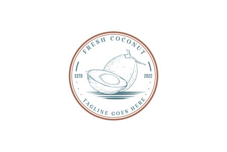 Vintage Retro Young Coconut for Drink Product Label Badge Emblem Sticker Logo Design Vectorのイラスト素材