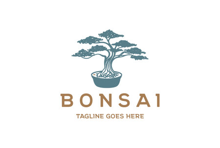 Oriental Japanese Bonsai Mini Small Plant Tree on Pot Silhouette Logo Design Vectorのイラスト素材