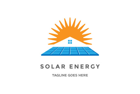 Modern House Sun and Solar Panel for Renewable Energy Logo Design Vectorのイラスト素材