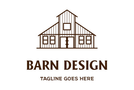 Retro Vintage Old Wooden Barn Farm with Line Art Style Logo Design Vectorのイラスト素材
