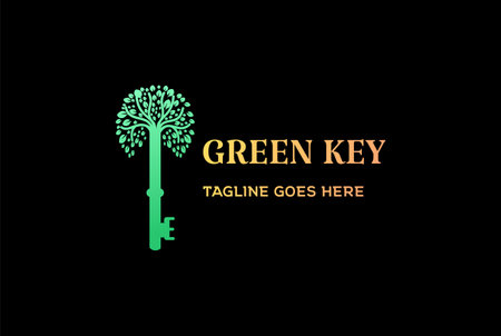 Key with Green Leaf Tree Plant Logo Design Vectorのイラスト素材