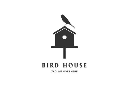 Vintage Retro Robin Canary Birdhouse Silhouette Logo Design Vectorのイラスト素材