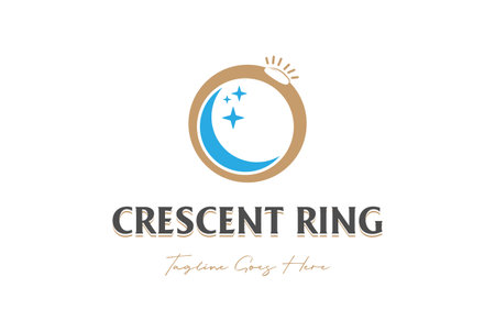 Simple Minimalist Crescent Star with Bracelet Ring for Gem Jewelry Diamond Boutique Logo Design Vectorのイラスト素材