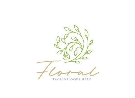 Elegant Flower Floral Leaf Line Outline Logo Design Vectorのイラスト素材