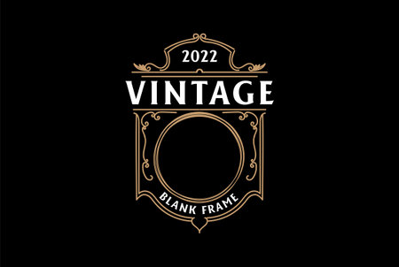 Vintage Retro Golden Blank Frame Border Badge Emblem Label Logo Design Vectorのイラスト素材