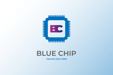 Blue Electronic Processor Chip for CPU Technology or Artificial Intelligence Logo Design Vectorのイラスト素材