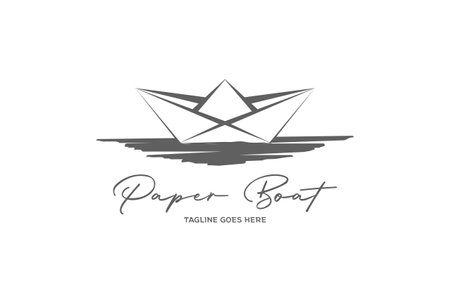 Retro Vintage Floating Paper Boat Logo Design Vectorのイラスト素材