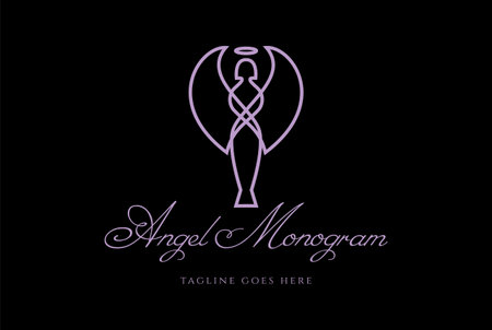 Simple Minimalist Woman Lady Female Girl Angel Monogram Line Logo Design Vectorのイラスト素材