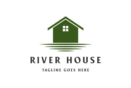 Simple Water Beach Lake River Creek House Cabin Cottage Villa Chalet Logo Design Vectorのイラスト素材