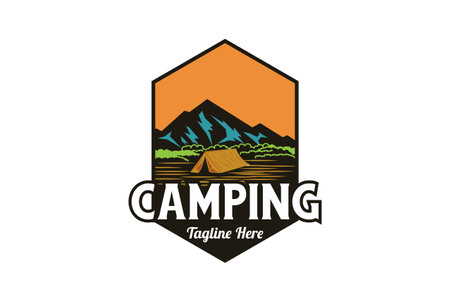 Hexagon Vintage Outdoor Summer Camp Emblem for Shirts Stamps Stickers Logo and Labels Design Vectorのイラスト素材