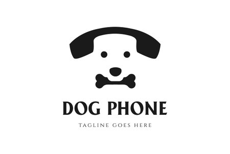 Simple Minimalist Clever Call Phone with Dog Face Logo Design Vectorのイラスト素材