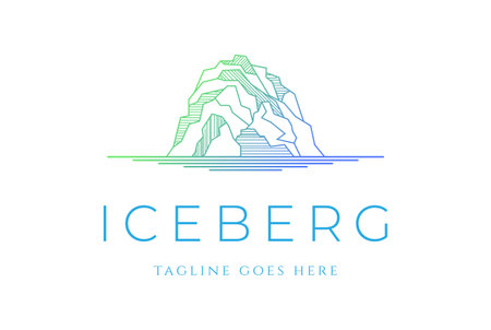 Geometric Ice Rock Mountain or Iceberg Line Outline Stroke Style Logo Design Vectorのイラスト素材