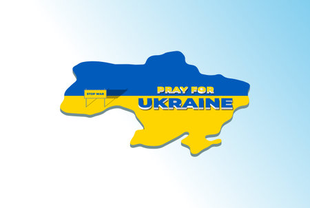 3D Ukraine Map Silhouette and Blue Yellow Color Flag with Pray For Ukraine Stop War Illustration Vectorのイラスト素材