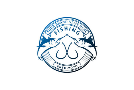Round Twin Marlin Sword Fish Badge Emblem Label for Angler Club Logo Design Vectorのイラスト素材