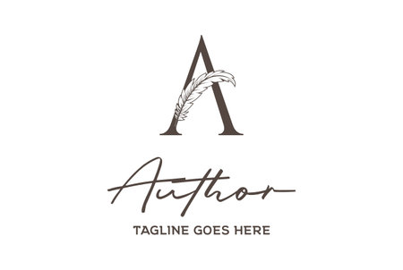 Initial Letter A with Quill Feather Pen for Author Signature Handwriting Logo Design Vectorのイラスト素材