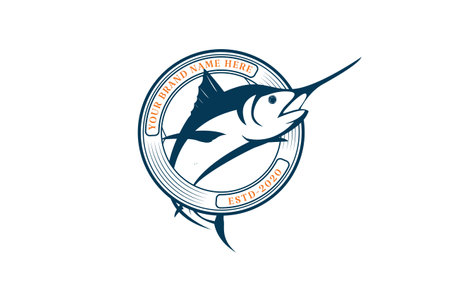 Circular Round Jumping Marlin Sword Fish Badge Emblem Label for Angler Club Logo Design Vectorのイラスト素材