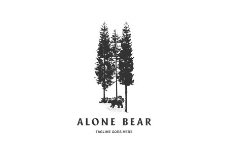 Vintage Retro Pine Spruce Conifer Cedar Cypress Larch Evergreen Fir Trees Forest with Bear for Conservation Logo Design Vectorのイラスト素材