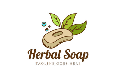 Vintage Rustic Leaf with Soap for Beauty Herb Skin Care Label Logo Design Vectorのイラスト素材