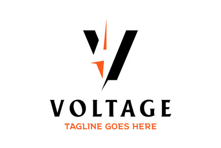 Initial Letter V with Light Energy for Voltage Electricity Logo Design Vectorのイラスト素材