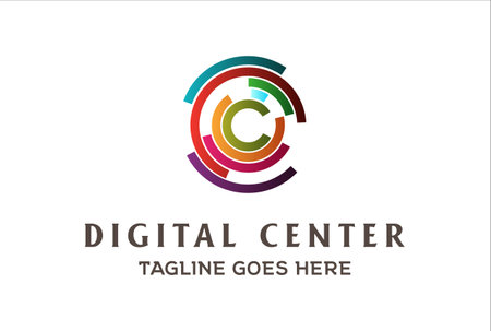 Modern Futuristic Initial C Circle Circular Digital Target Line Logo Design Vectorのイラスト素材