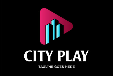 Triangle Play with City Town Building for Digital Media Logo Design Vectorのイラスト素材