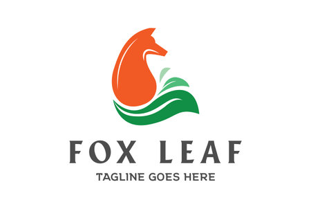 Modern Dog Fox Coyote with Green Leaf Plant Tail Logo Design Vectorのイラスト素材