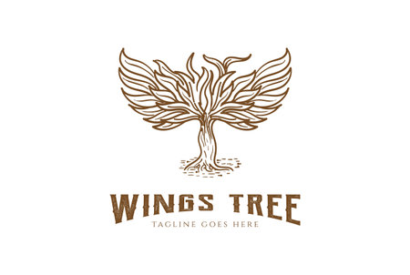 Vintage Retro Old Rustic Wings Tree for Tattoo Logo Design Vectorのイラスト素材