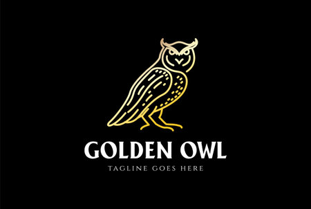 Luxury Golden Owl Bird Line Outline Logo Design Vectorのイラスト素材