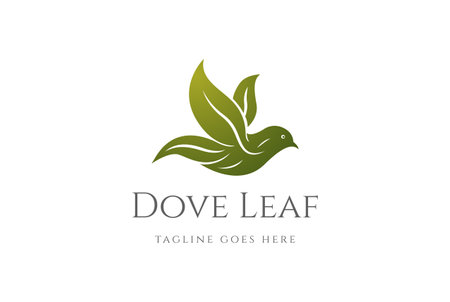 Flying Green Pigeon Dove Bird with Leaf Leaves Wings Logo Design Vectorのイラスト素材