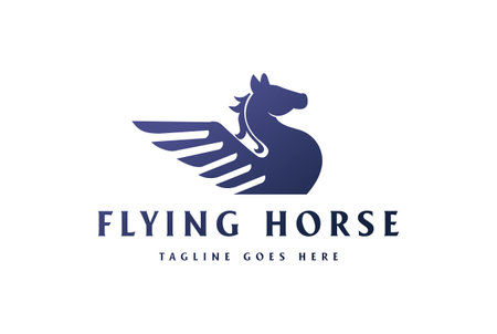 Modern Simple Pegasus Flying Horse Stallion Silhouette Logo Design Vectorのイラスト素材