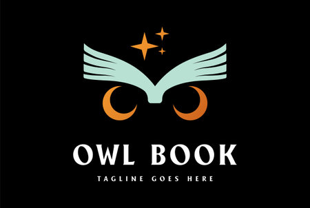 Simple Minimalist Crescent Star Owl Bird Face Head with Book for Education Logo Design Vectorのイラスト素材