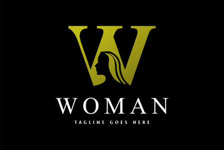 Initial Letter W for Woman Female Lady Girl Silhouette for Beauty Cosmetic or Wellness Spa Logo Design Vectorのイラスト素材