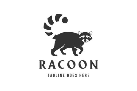 Vintage Retro Standing Walk Raccoon Tail Silhouette Logo Design Vectorのイラスト素材