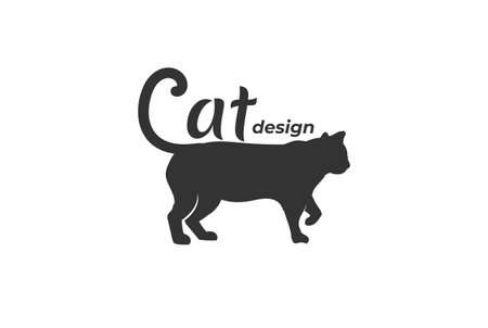 Cat Silhouette with Letter C for Cat Text Type Font Word Typography Tail Logo Designのイラスト素材
