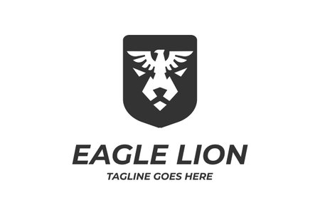 Vintage Eagle Hawk Falcon Phoenix Bird with Lion Tiger Jaguar Leopard Puma Face Shield Badge Emblem Logo Designのイラスト素材