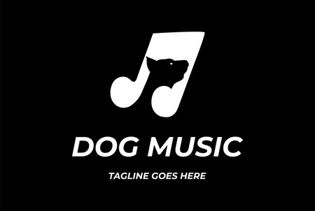 Clever Music Notes with Dog Head Silhouette Logo Design Vectorのイラスト素材