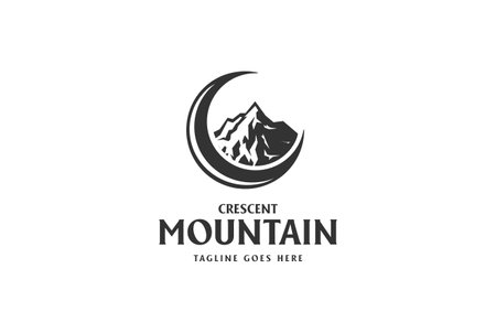 Vintage Retro Crescent Moon with Ice Rock Mountain for Night Outdoor Adventure Logo Design Vectorのイラスト素材