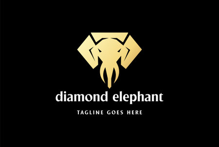 Geometric Golden Diamond Elephant Logo Design Vectorのイラスト素材