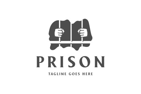 Vintage Retro Hand Hold Prison Jail Penitentiary Gaol Bars Logo Design Vectorのイラスト素材