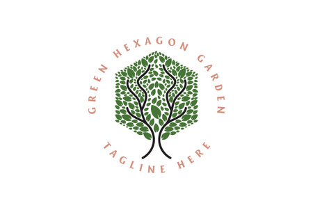 Hexagon Tree Leaf for Cutting Grass Park Garden Logo Design Vectorのイラスト素材