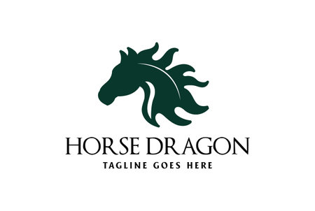 Silhouette of Horse Stallion Dragon Fire Flame Logo Design Vectorのイラスト素材