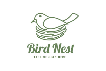 Line Art of Canary Robin Dove Pigeon Bird Nest Logo Design Vectorのイラスト素材